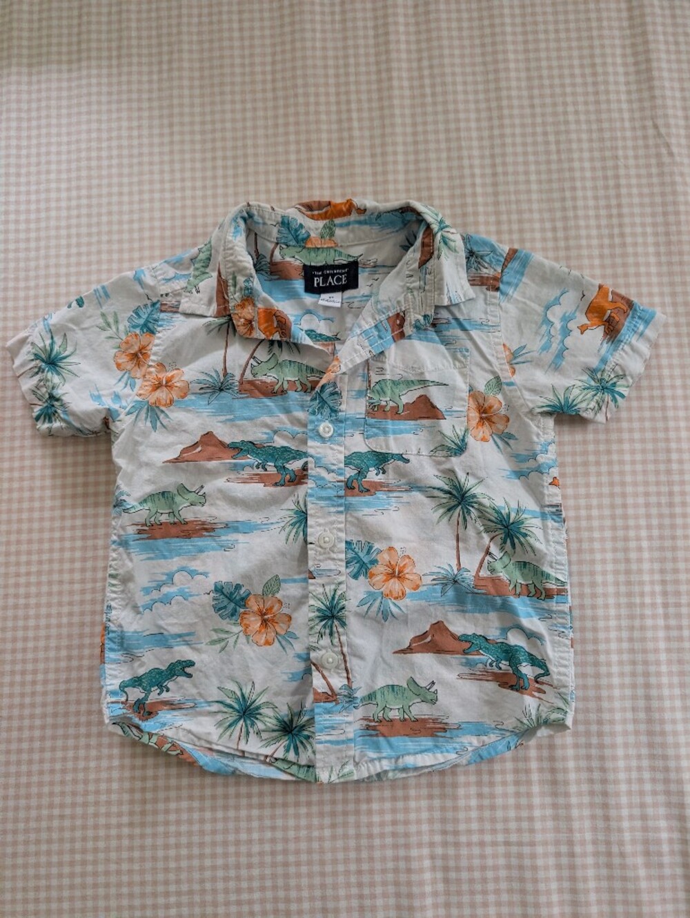 The Children's Place Toddler Dinosaur Tropical Hawaiian Button-Down Shirt | Size